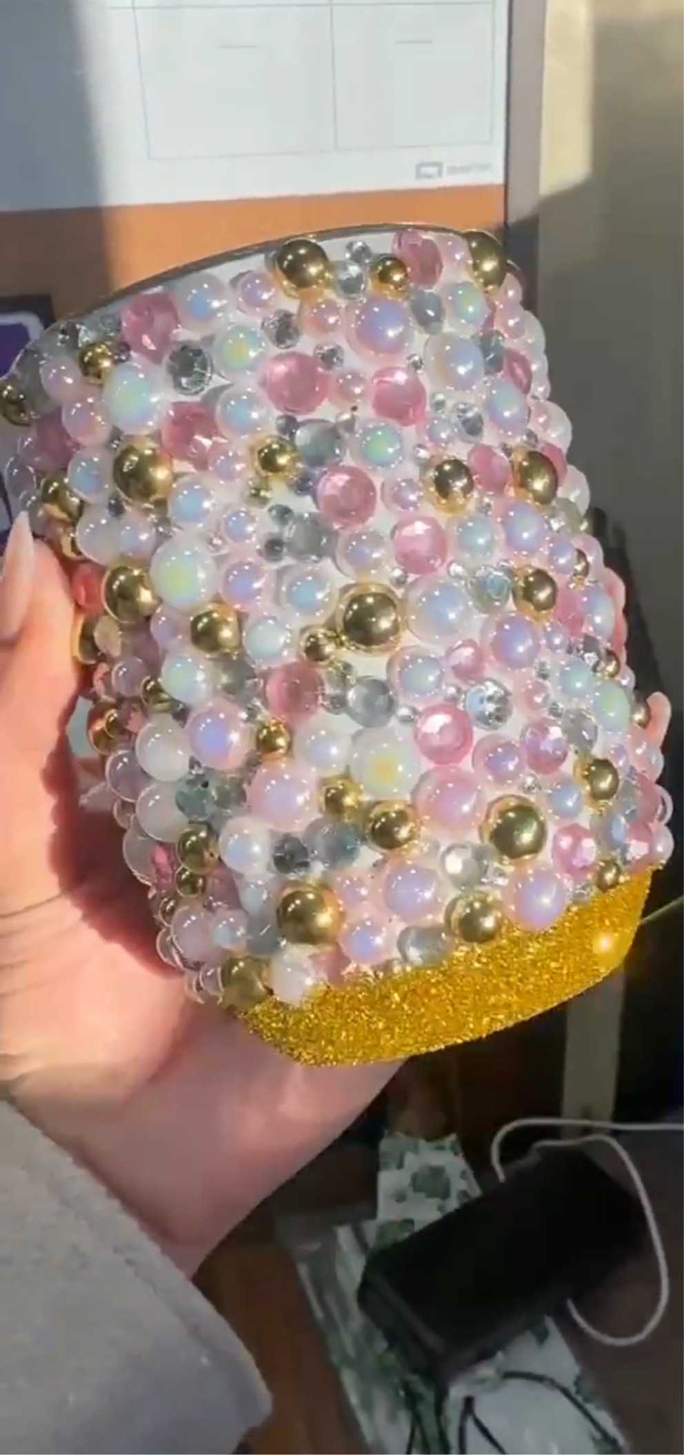 Pearl bling and gold 12oz tumbler