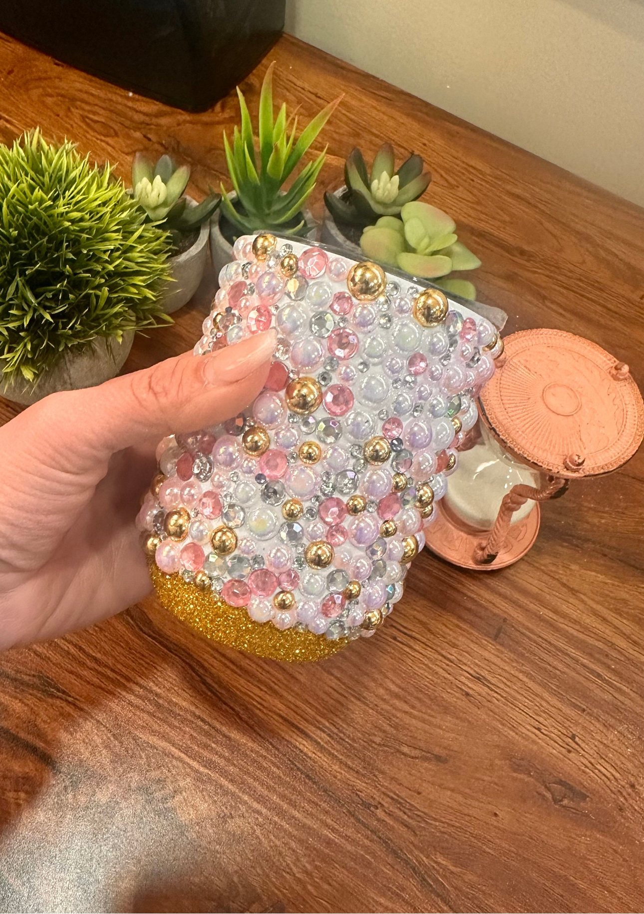 Pearl bling and gold 12oz tumbler
