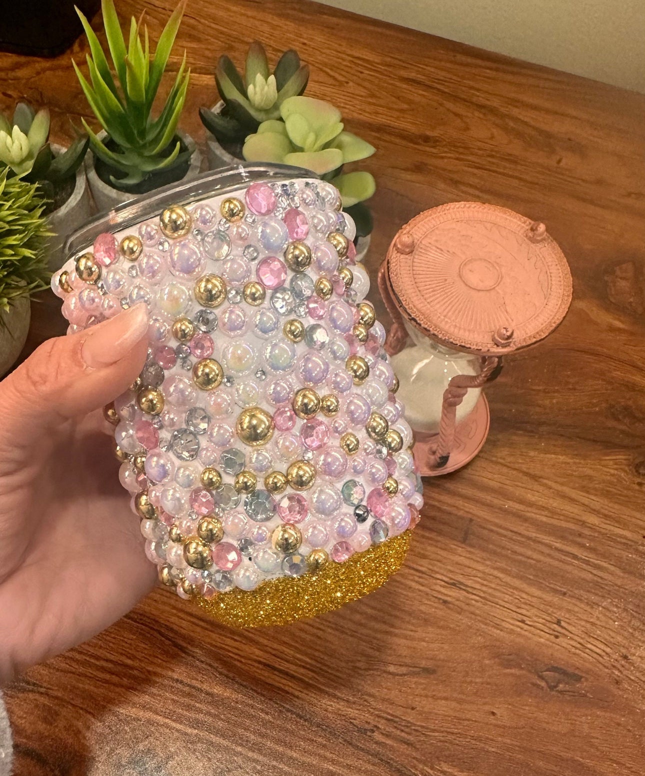Pearl bling and gold 12oz tumbler